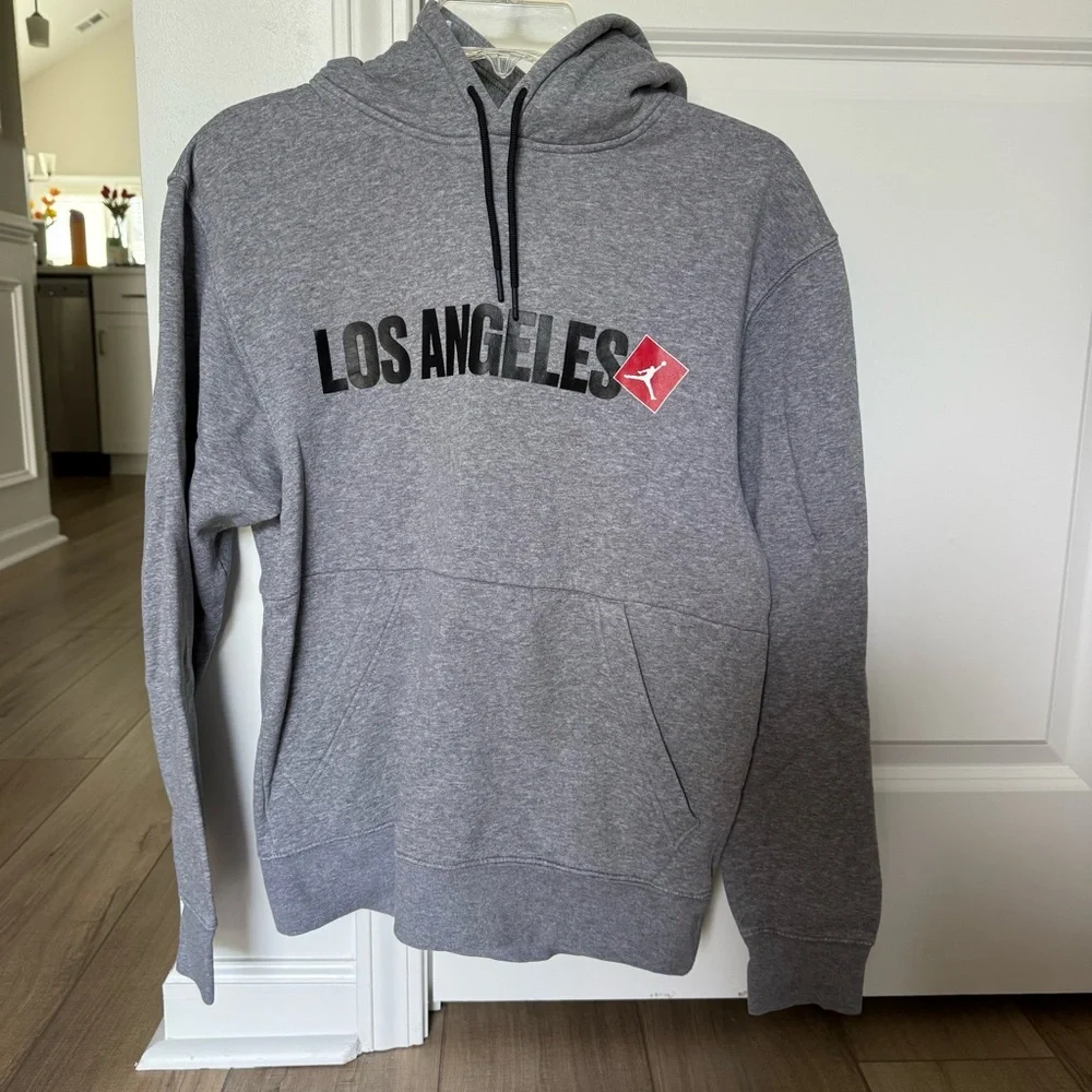 Gray Air Jordan Fleece Hoodie with Red and Black Details